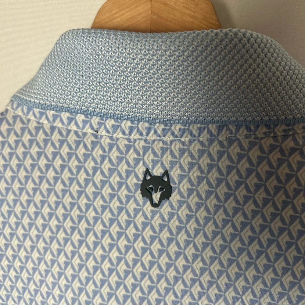 Greyson Performance Luxury Polo Shirt Men XL Blue White Geo Print Golf Stretch - Picture 7 of 9